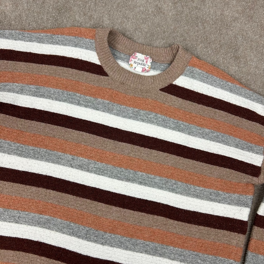 Pink Republic Cropped Sweater Womens XL Multicolor Striped Tight Knit Ribbed